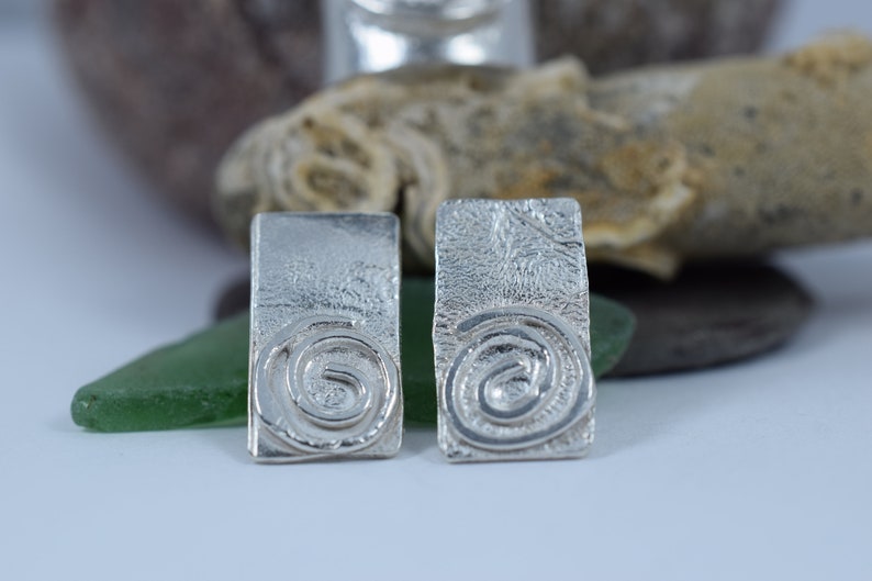 Reticulated Spiral Silver Earrings handmade individually from solid silver image 3