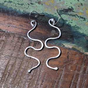 Unusual and Unique Silver Wavy Dangle Earrings, Genuinely Handmade in the UK
