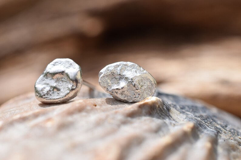 Silver Unusual Stone Texture Earrings Long Unique