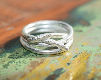 Molten Silver Band Ring: Textured Rustic Wire Design