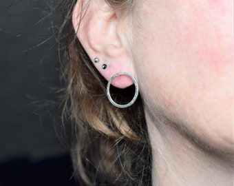 Sterling Silver Beaten Circle Stud Earrings