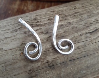 Solid Silver Spiral Earrings with unusual and organic hammered texture