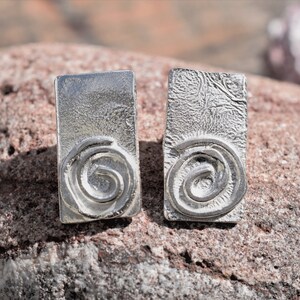 Reticulated Spiral Silver Earrings handmade individually from solid silver image 1