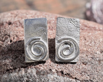 Reticulated Spiral Silver Earrings - handmade individually from solid silver