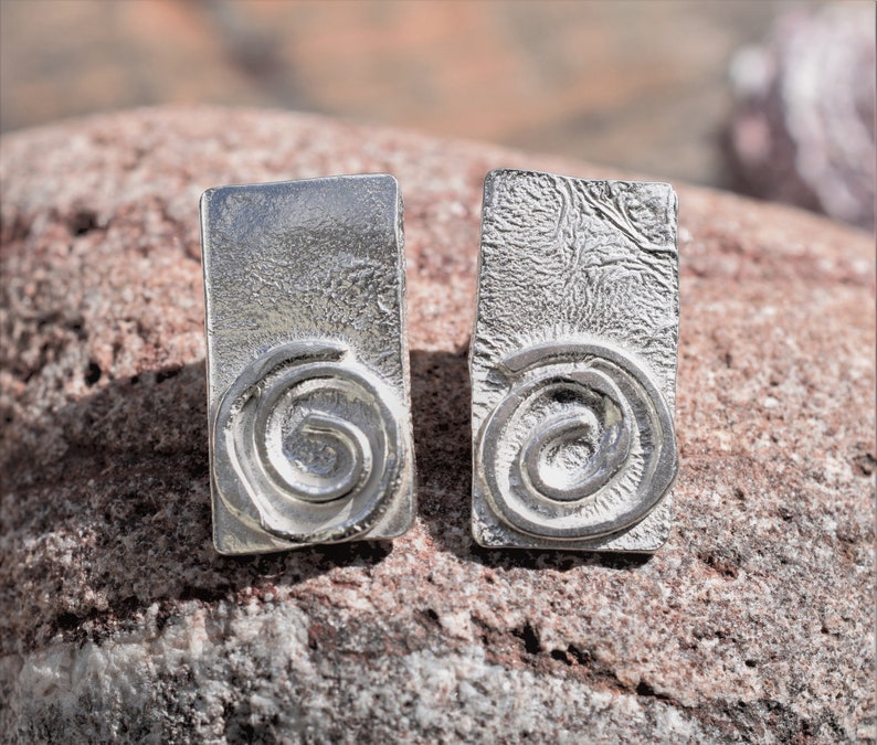 Reticulated Spiral Silver Earrings handmade individually from solid silver image 1