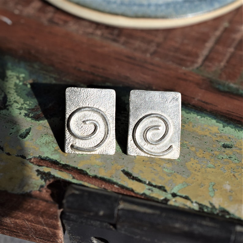 Reticulated Spiral Silver Earrings handmade individually from solid silver image 2
