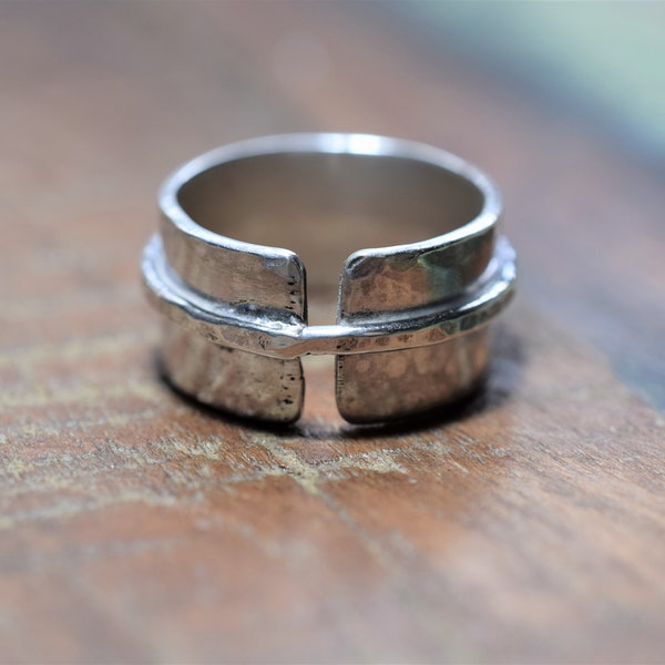 Solid Silver Quirky Band Ring, handcrafted band ring, unusual design perfect for individuals who like one of a kind jewellery