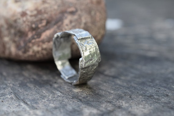 Silver Band Ring with unusual oxidised and organic texture