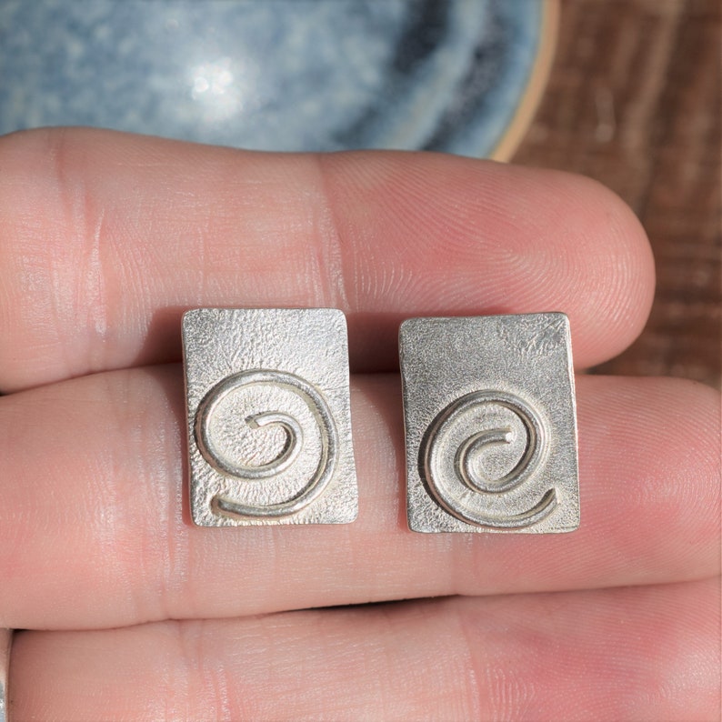 Reticulated Spiral Silver Earrings handmade individually from solid silver image 4