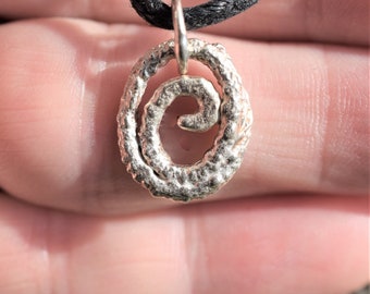 Organic Textured Reticulated Spiral Solid Sterling Silver Pendant, Genuinely Handmade in the UK