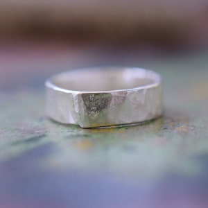 Handmade Textured Silver Band Ring with organic texture. Handmade from recycled silver.