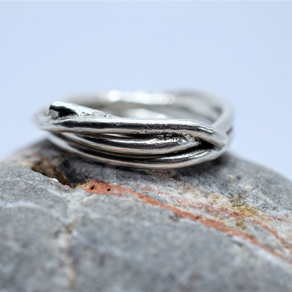 Unusual Silver Band Ring, genuinely handcrafted, sterling silver ring, melted silver ring, chunky silver ring, twisted silver ring