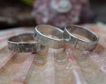 Handmade Silver Band Ring, overlapped design, hammered silver ring, textured silver ring, textured silver band ring, sold individually