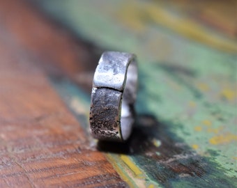 Handmade Reticulated Silver Band Ring with a rustic, oxidised, unusual, unique and organic texture