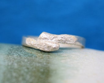 Minimalist Reticulated Silver Ring, melted silver design