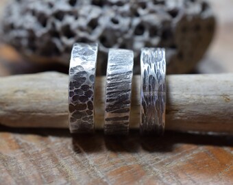 Handmade Oxidized Hammered Sterling Silver Band Ring: Alternative Wedding Band