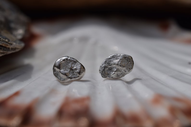 Silver Unusual Stone Texture Earrings Long Unique