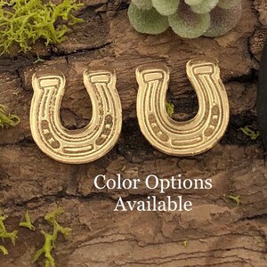 May include: Two gold-colored horseshoe charms with intricate details.  Color Options Available.