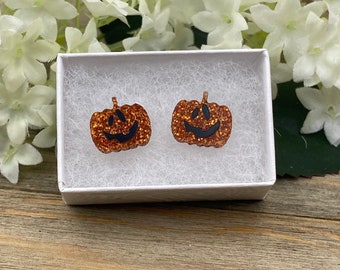 Premium Orange Glitter Acrylic Jack O Lantern Pendientes