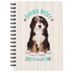 Bernedoodle Notebook - Customized name, and either tri color or Oreo