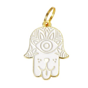 Pet Id Tag Dog Id Tag Dog Tag for Dogs Personalized Tags Dog Id Tag Engraved Unique Dog Id Tag Hamsa White Evil Eye image 1