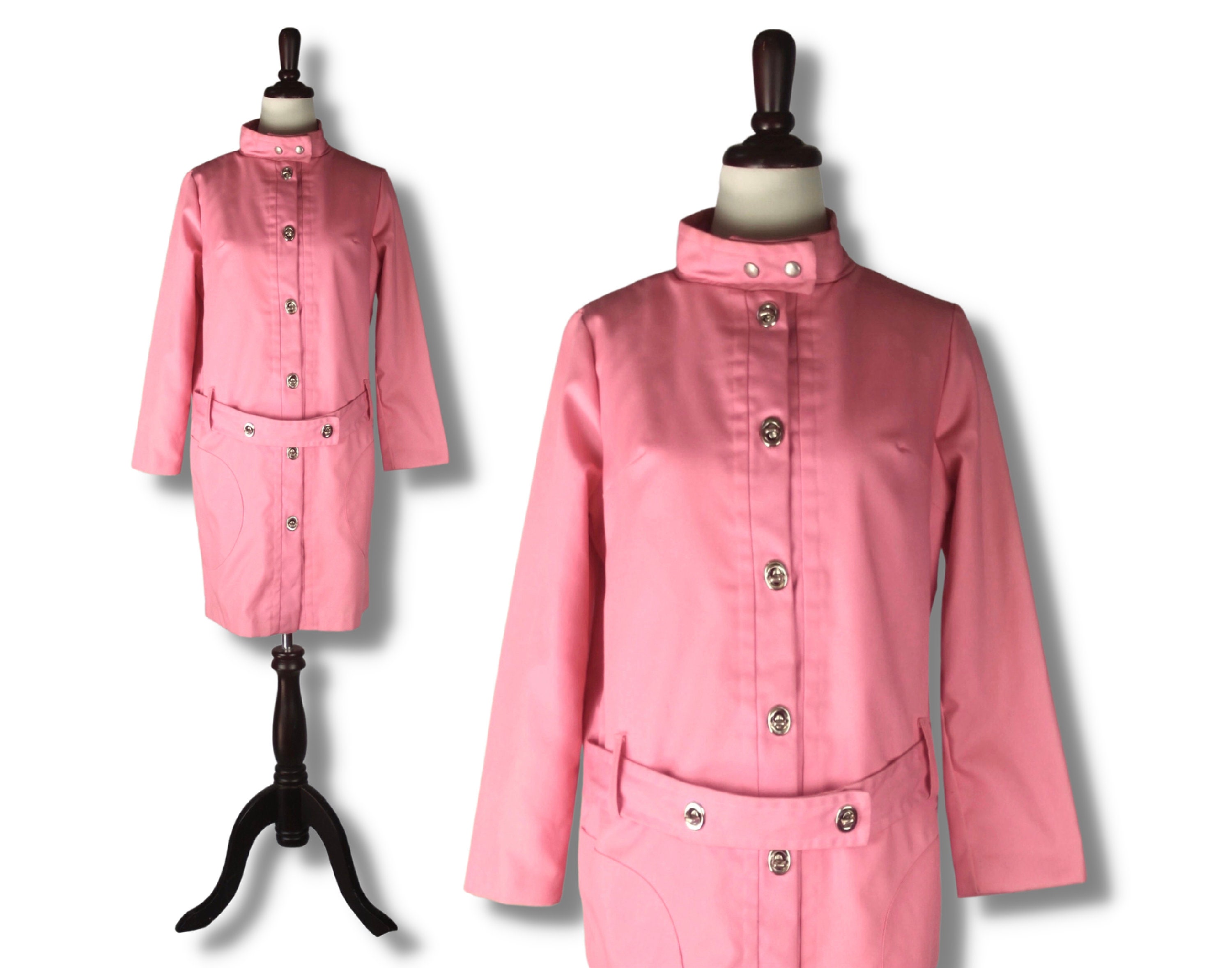 Vintage Pink Coat Medium 70s Mod Trench Coat Orange Lining - Etsy