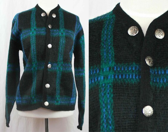 black cardigan with silver buttons