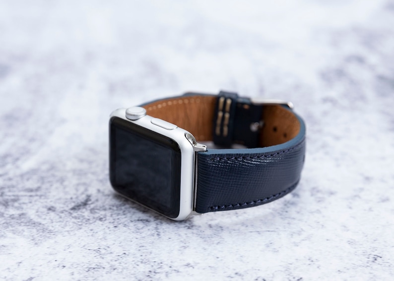 Personalized Leather Apple Watch Band iWatch Strap Navy Blue Etsy