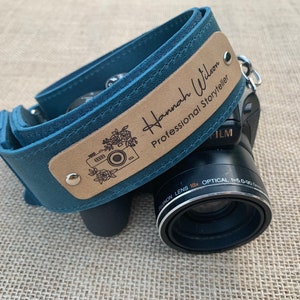 Adjustable Personalized Leather Camera Strap with Custom Logo Engraving which fits on all Cameras, and Binoculars