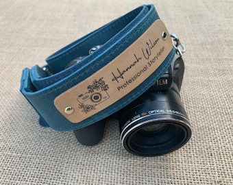 Adjustable Personalized Leather Camera Strap with Custom Logo Engraving which fits on all Cameras, and Binoculars