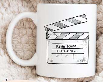 Personalized Clapperboard Logo Photographer Mug, Custom Photography Coffee Mug as Anniversary Gift