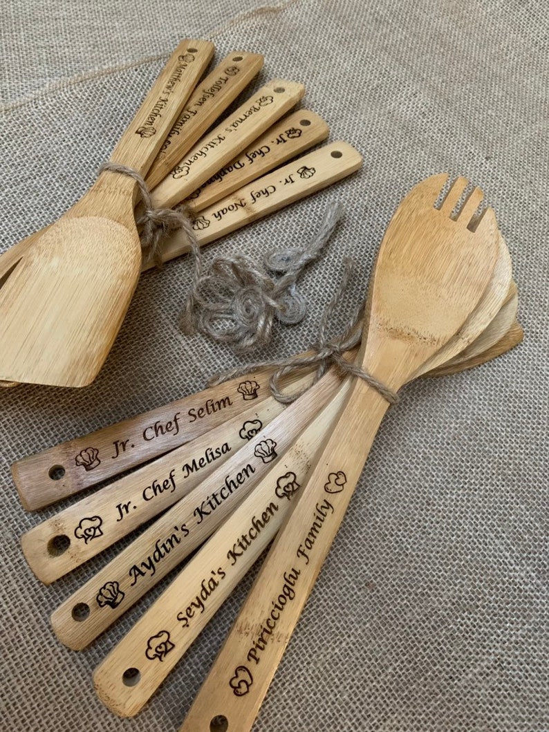 Wedding Gift Anniversary Gift Birthday Gift Personalized Fathers Day Gift Wooden Spoon Set for Grandpa Wood Utensil Set Housewarming Gift