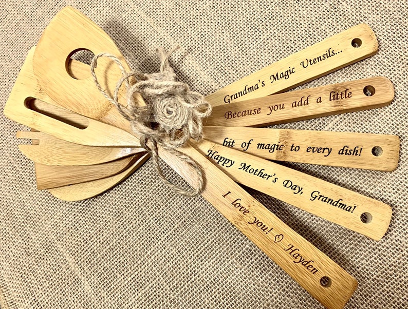 Wedding Gift Anniversary Gift Birthday Gift Personalized Fathers Day Gift Wooden Spoon Set for Grandpa Wood Utensil Set Housewarming Gift