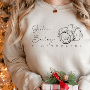 Custom Photography Name Logo Sweatshirt, Photographer Camera Hoodie, Valentines Day Gift