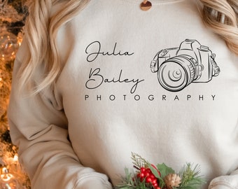 Custom Photography Name Logo Sweatshirt, Photographer Camera Hoodie, Valentines Day Gift