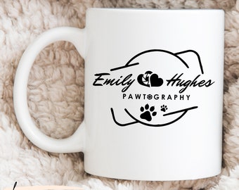 Custom Pet Photography Logo Mug, Personalized Photographer Birthday Gift with Paw Prints, Dog Lovers Coffee Mug