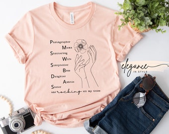 Custom Photographer Mom Wife Shutterbug Shirt as Mothers Day Gift, Personalized Photography Apparel for First Time Mom