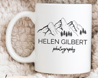 Personalized Mountain Logo Photographer Mug For Nature Photographer, Custom Name Photography Mug, Coffee Cup as Birthday Gift