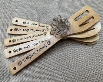 Personalized Cooking Utensils, Mothers Day Gift, Wood Spoon Set for Dad, Housewarming Gift, Wedding Gift, Anniversary Gift, Birthday Gift
