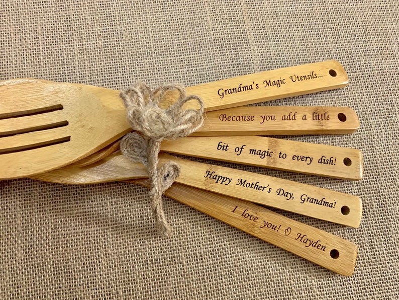 Wedding Gift Anniversary Gift Birthday Gift Personalized Fathers Day Gift Wooden Spoon Set for Grandpa Wood Utensil Set Housewarming Gift