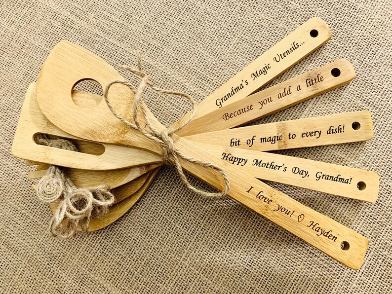 Wedding Gift Anniversary Gift Birthday Gift Personalized Fathers Day Gift Wooden Spoon Set for Grandpa Wood Utensil Set Housewarming Gift