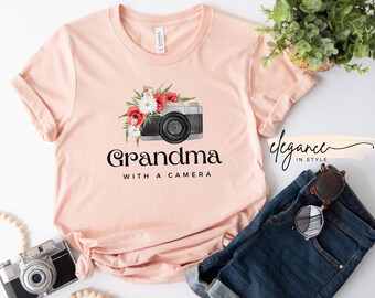 Grandma with A Camera Photography Shirt with Floral Camera, Photographer Mothers Day Gift for New Grandma