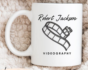 Personalized Camera Film Logo Videography Mug, Videographer Birthday Gift