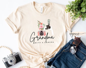 Grandma With A Camera Shirt, Photographer Grandmother Mothers Day Gift, Creative Gift Idea for Photography Lover Nana