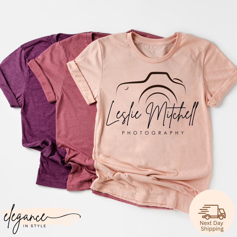 three t - shirts with the logo of a photographer