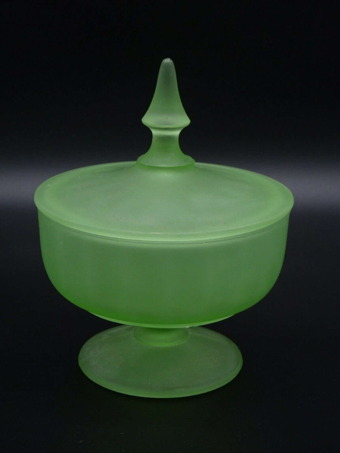 Vintage Uranium Satin Green Glass Lidded Candy Dish Etsy