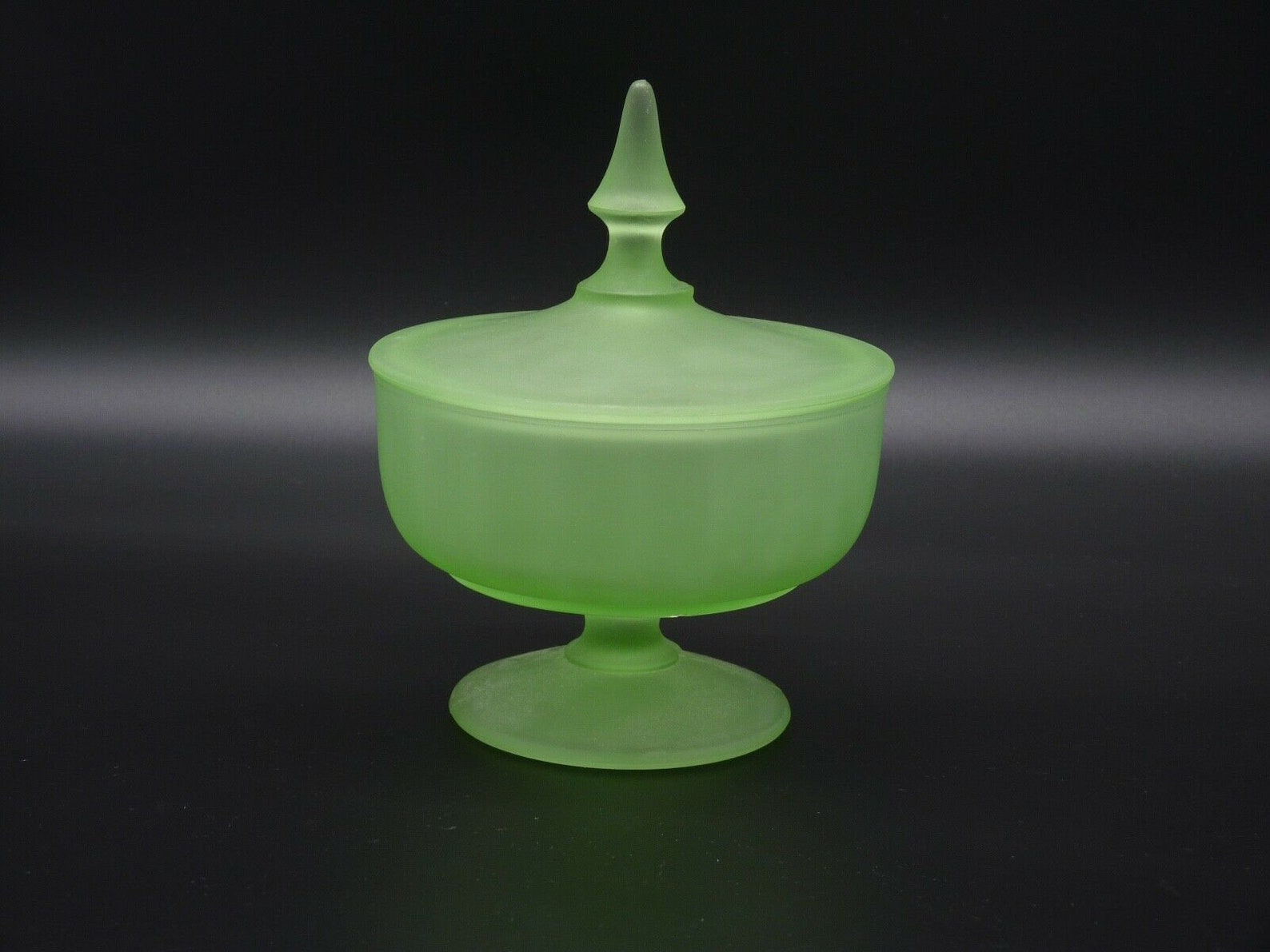 Vintage Uranium Satin Green Glass Lidded Candy Dish Etsy