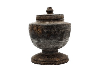 Antique Wooden Lidded Vessel