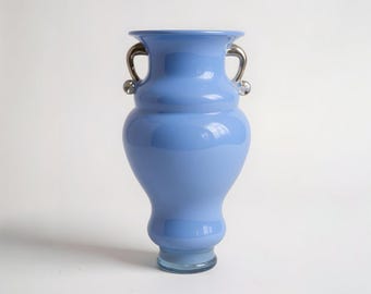 ヴィンテージ ブルー ガラス 花瓶 2ハンドル 12インチ クラシック 壷