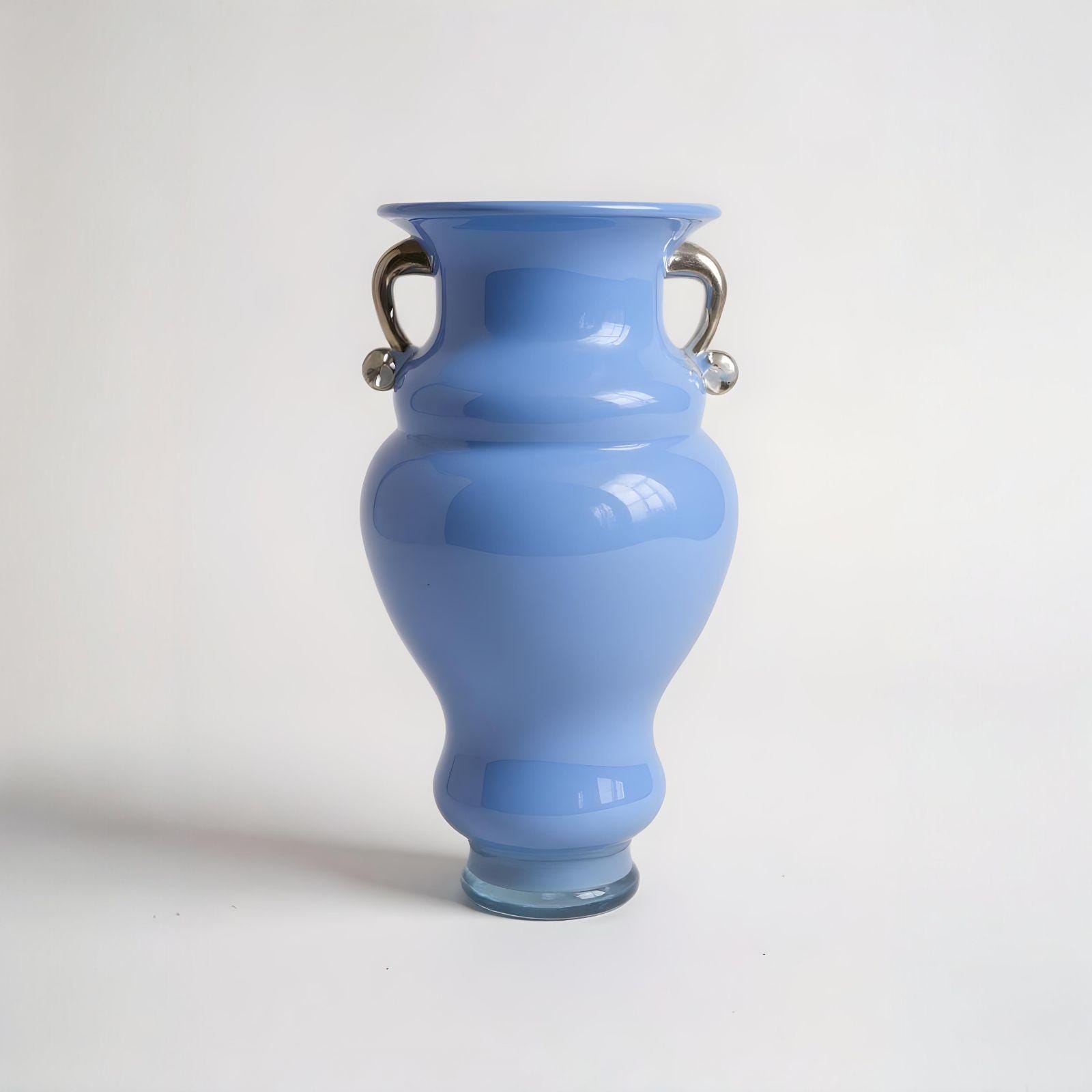 ヴィンテージ ブルー ガラス 花瓶 2ハンドル 12インチ クラシック 壷
